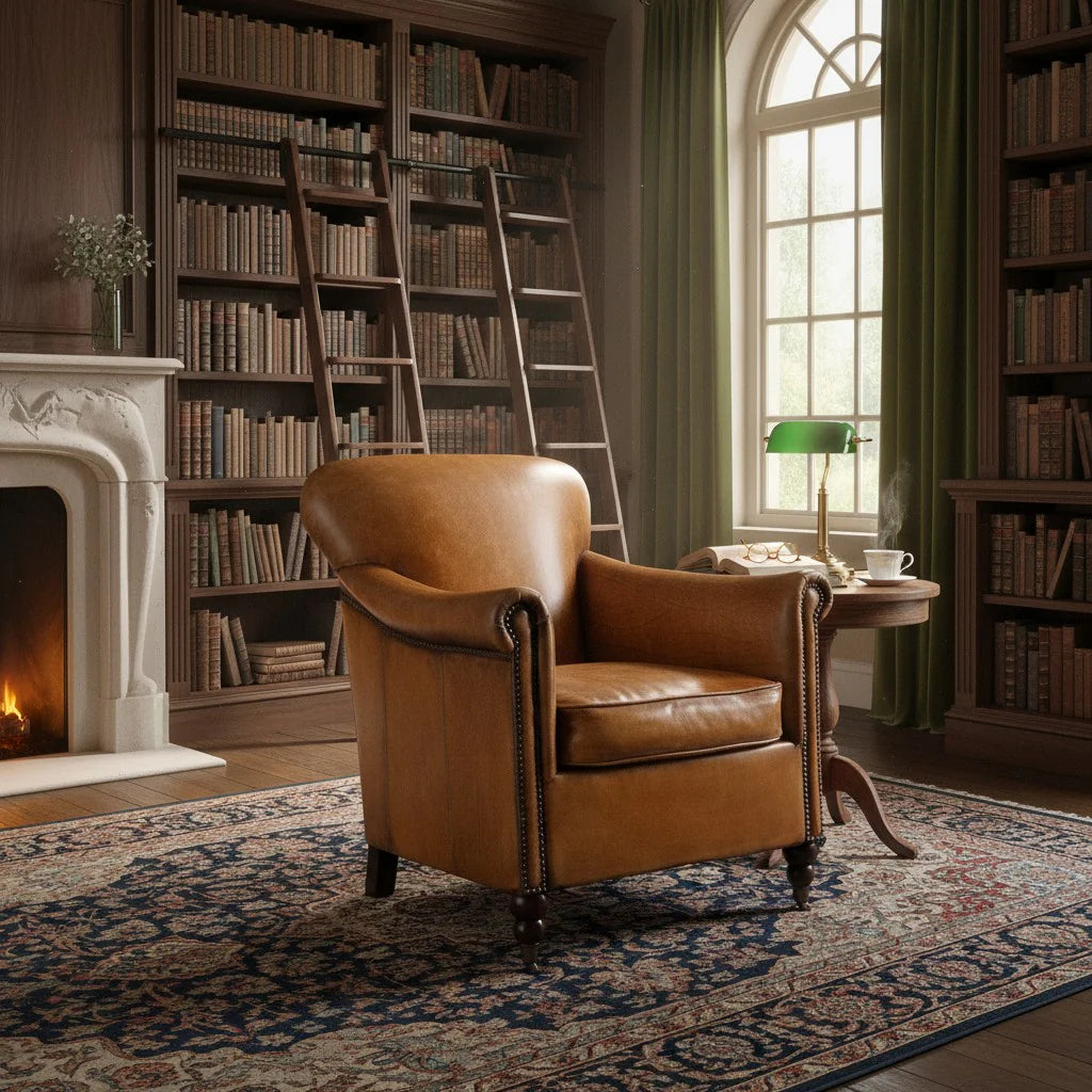 Langan Vintage Style Tan Leather Armchair – Classic Leather Lounge Chair