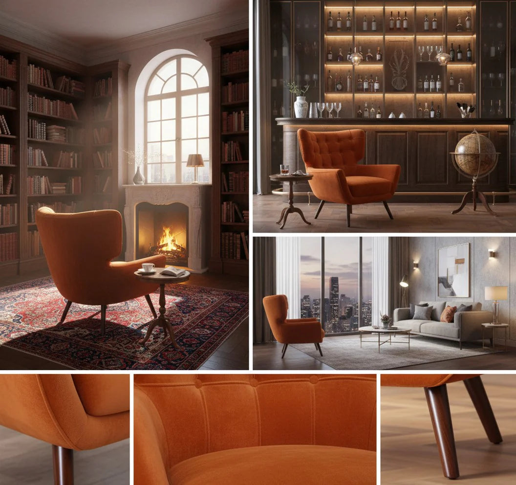 Lima Velvet Armchair – Retro Wingback Velvet Accent Chair