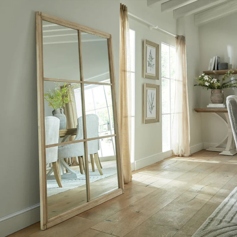 Washed Wood XL Window Mirror – Rustic Farmhouse Window Pane Mirror