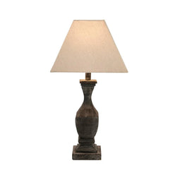 Incia Fluted Wooden Table Lamp with Linen Shade – Rustic Grey Wash Table Light