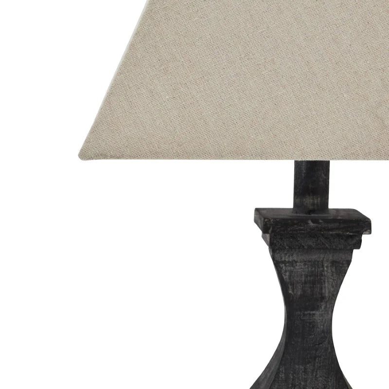 Incia Fluted Wooden Table Lamp with Linen Shade – Rustic Grey Wash Table Light