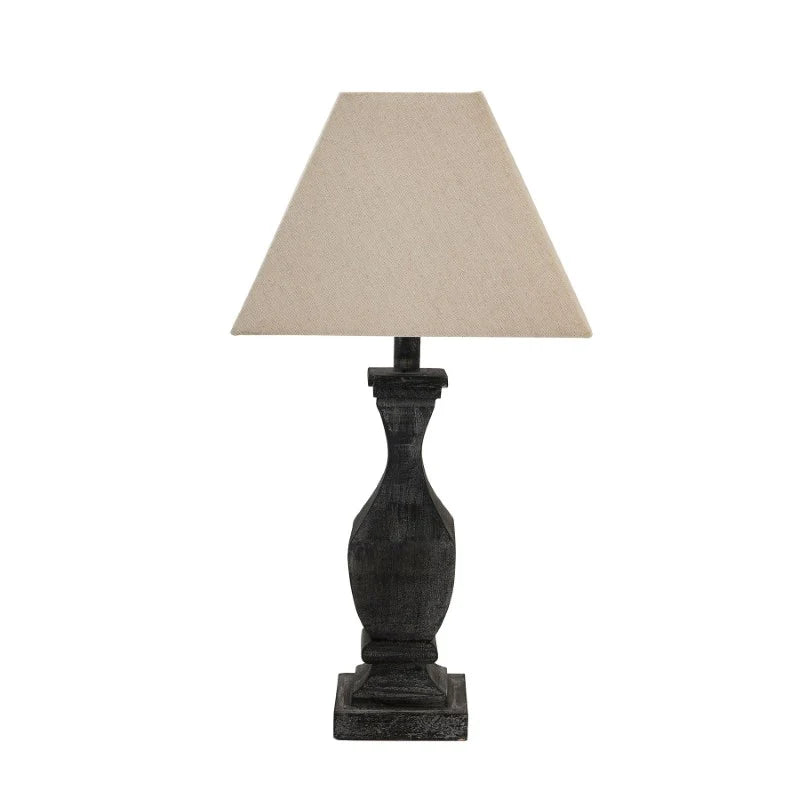 Incia Fluted Wooden Table Lamp with Linen Shade – Rustic Grey Wash Table Light