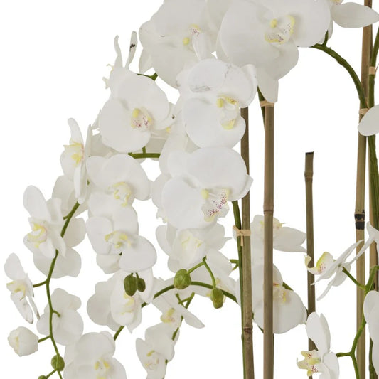 Large White Orchid in Antique Stone Pot – 153 cm Premium Faux Plant Décor