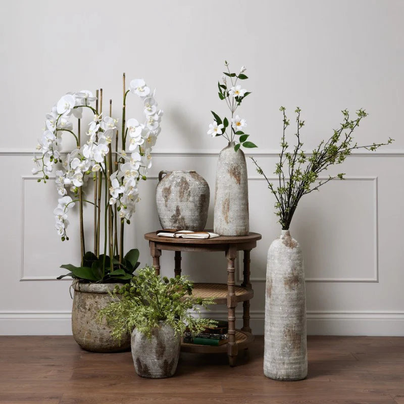 Large White Orchid in Antique Stone Pot – 153 cm Premium Faux Plant Décor