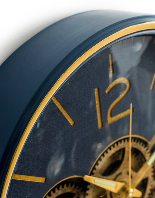 Royal Blue Moving Gears Wall Clock – Decorative Mechanical Style Clock