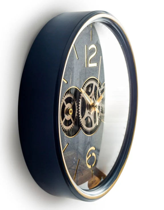Royal Blue Moving Gears Wall Clock – Decorative Mechanical Style Clock