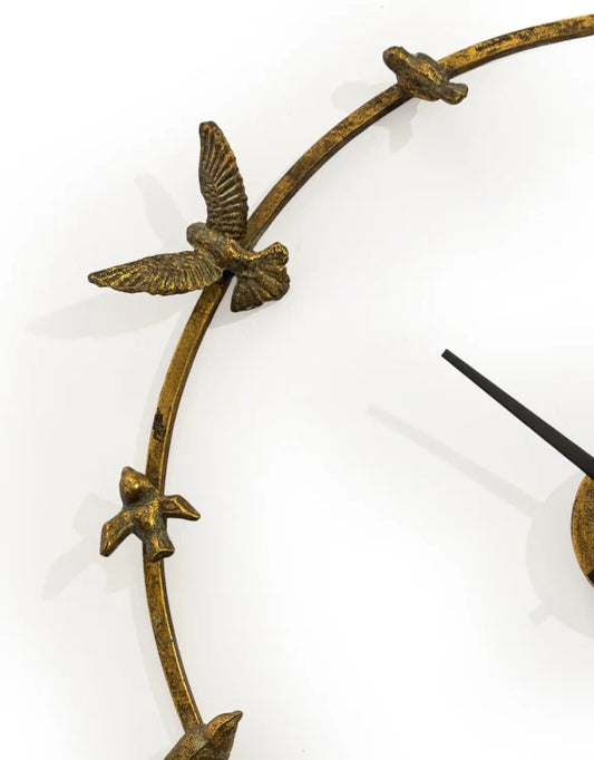 Large Antique Gold “Bird Bath” Wall Clock – 70 cm Vintage Statement Clock