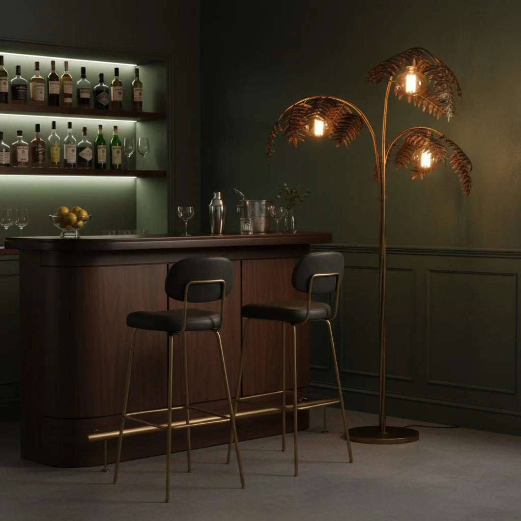 Antique Gold Palm Leaf Floor Lamp – Luxury Tropical Statement Lighting