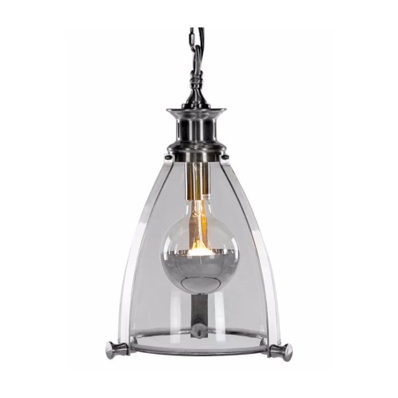 Chrome and Glass Lantern Ceiling Light – Modern Industrial Pendant Lamp