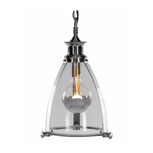 Chrome and Glass Lantern Ceiling Light – Modern Industrial Pendant Lamp