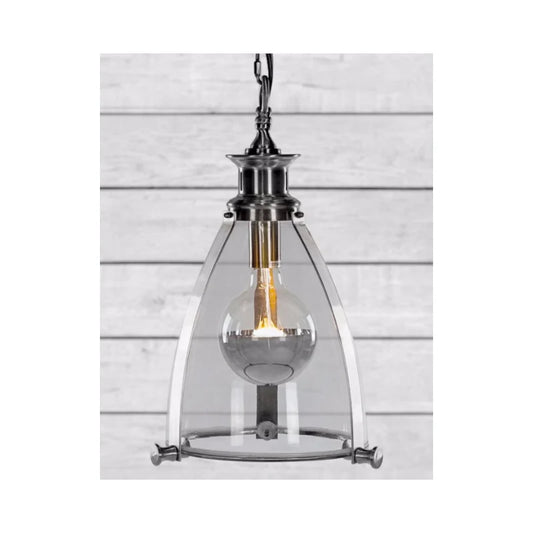 Chrome and Glass Lantern Ceiling Light – Modern Industrial Pendant Lamp