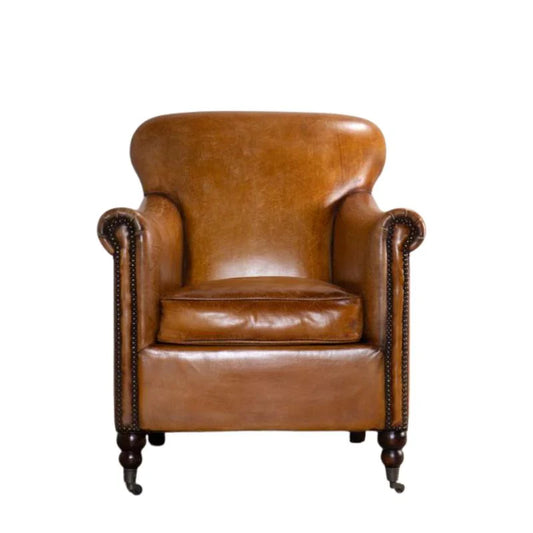 Langan Vintage Style Tan Leather Armchair – Classic Leather Lounge Chair