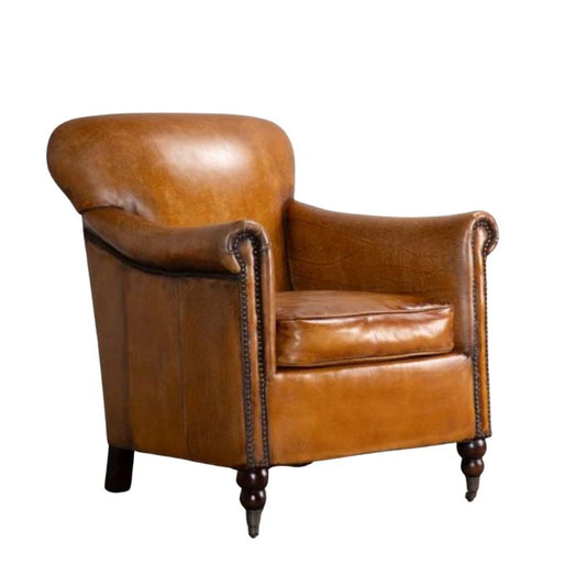Langan Vintage Style Tan Leather Armchair – Classic Leather Lounge Chair