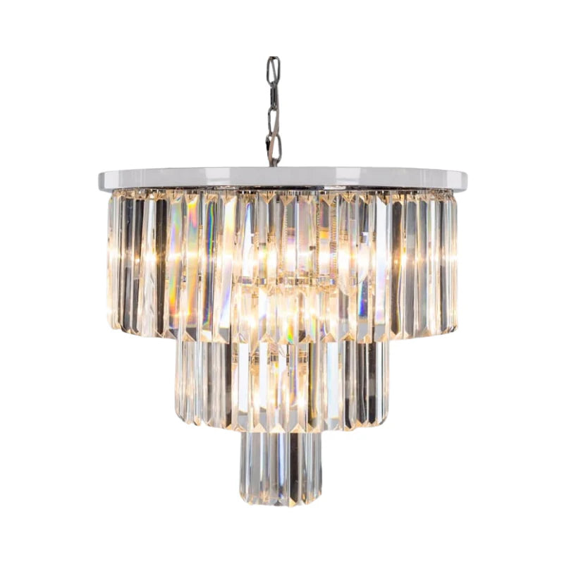 Large Chrome Prism Drop Round Cascade Chandelier – Crystal Statement Ceiling Light