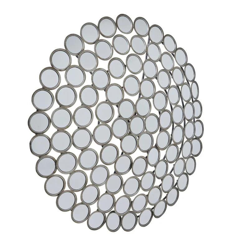 Large Round Convex Antiqued Silver Multi Mirror – Luxury Statement Wall Mirror