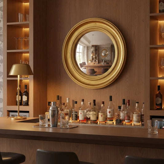 Round Antique Gold Large Convex Mirror – Vintage Statement Wall Mirror