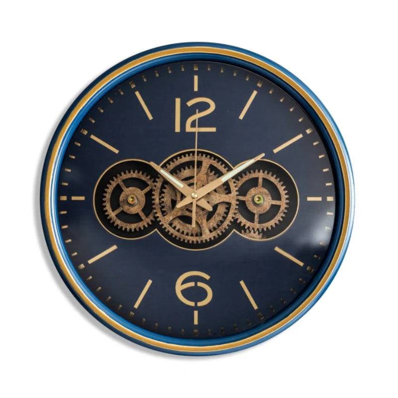 Royal Blue Moving Gears Wall Clock – Decorative Mechanical Style Clock