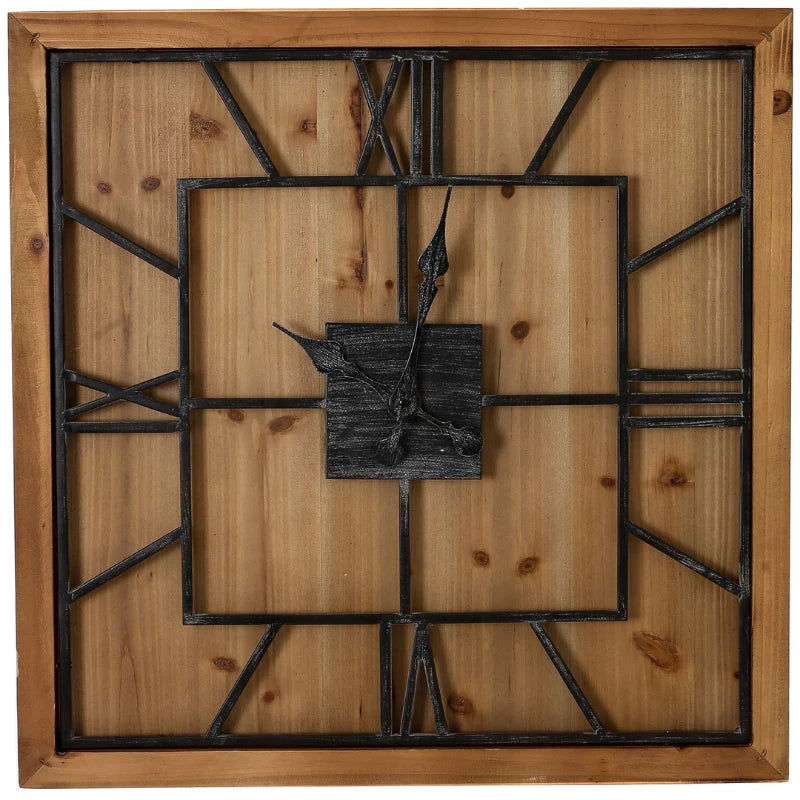 Williston Square Large Wooden Wall Clock – 90 cm Rustic Roman Numeral Clock