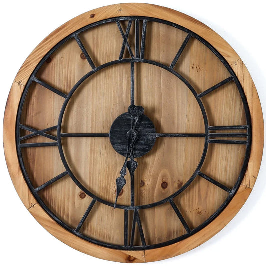 Williston Wooden Wall Clock – 60 cm Rustic Roman Numeral Wall Clock