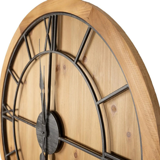 Williston Wooden Wall Clock – 60 cm Rustic Roman Numeral Wall Clock